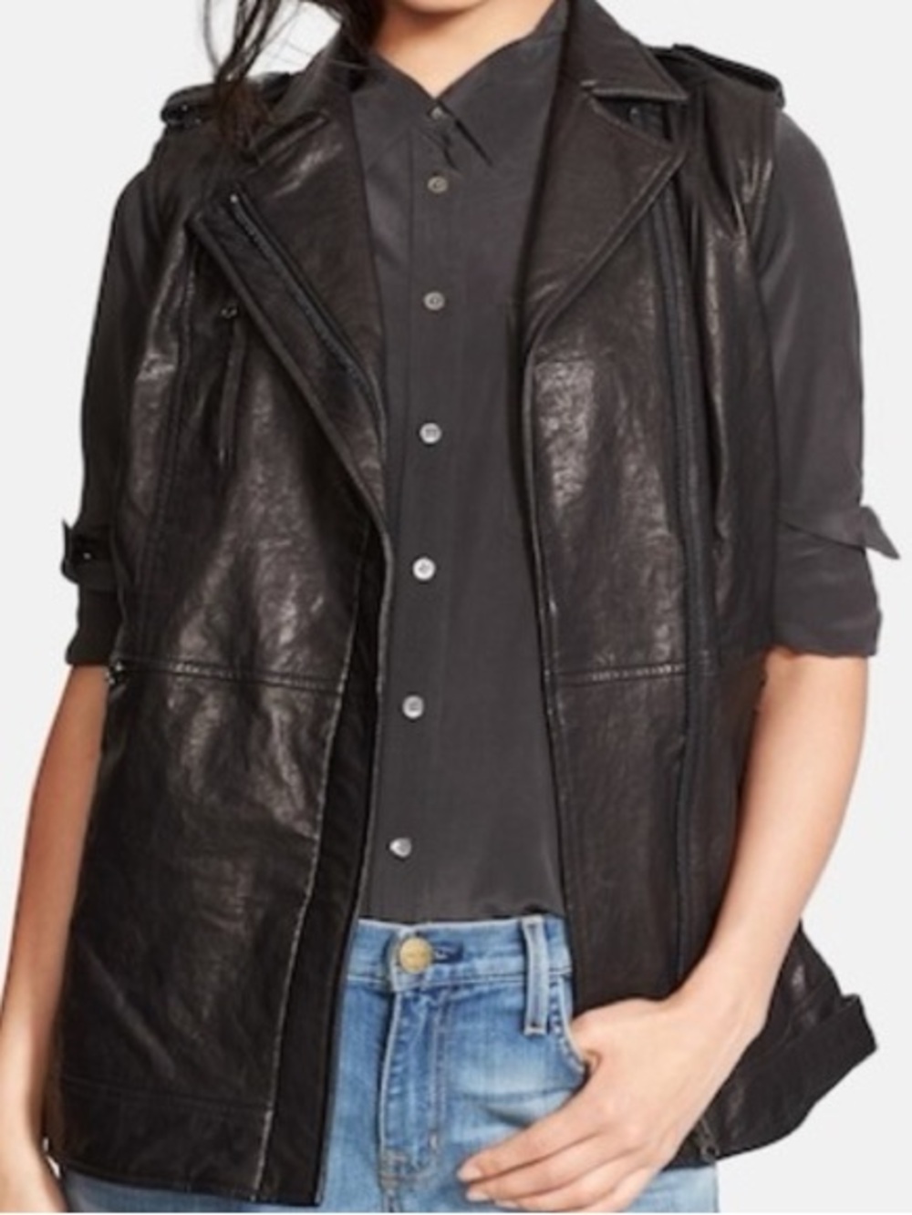 TRUTH PRIDE LEATHER BIKER MOTO LONG VEST